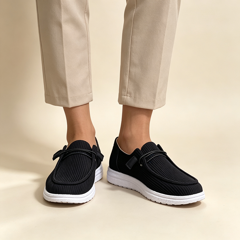 Women's Striped Knit Slip-On Loafers with Elastic Laces