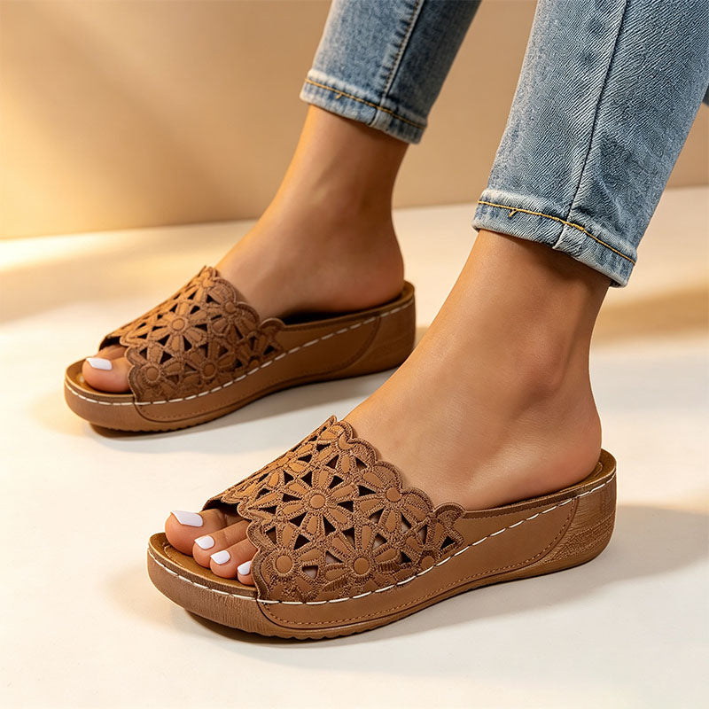 Breathable hollowed-out floral upper platform sandals