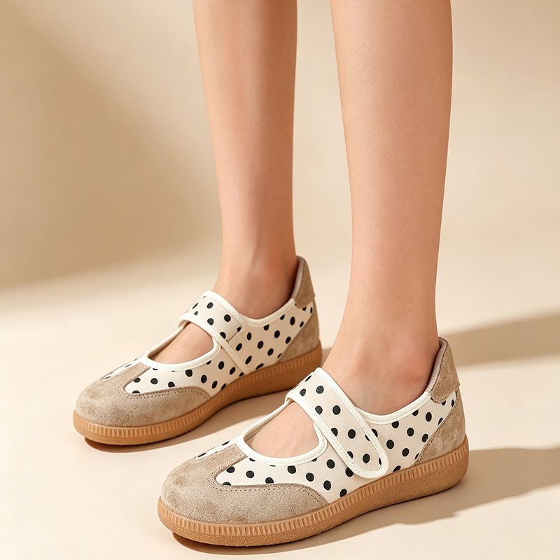 Women's T-Strap Cut-Out Vintage Walking Flats – Velcro