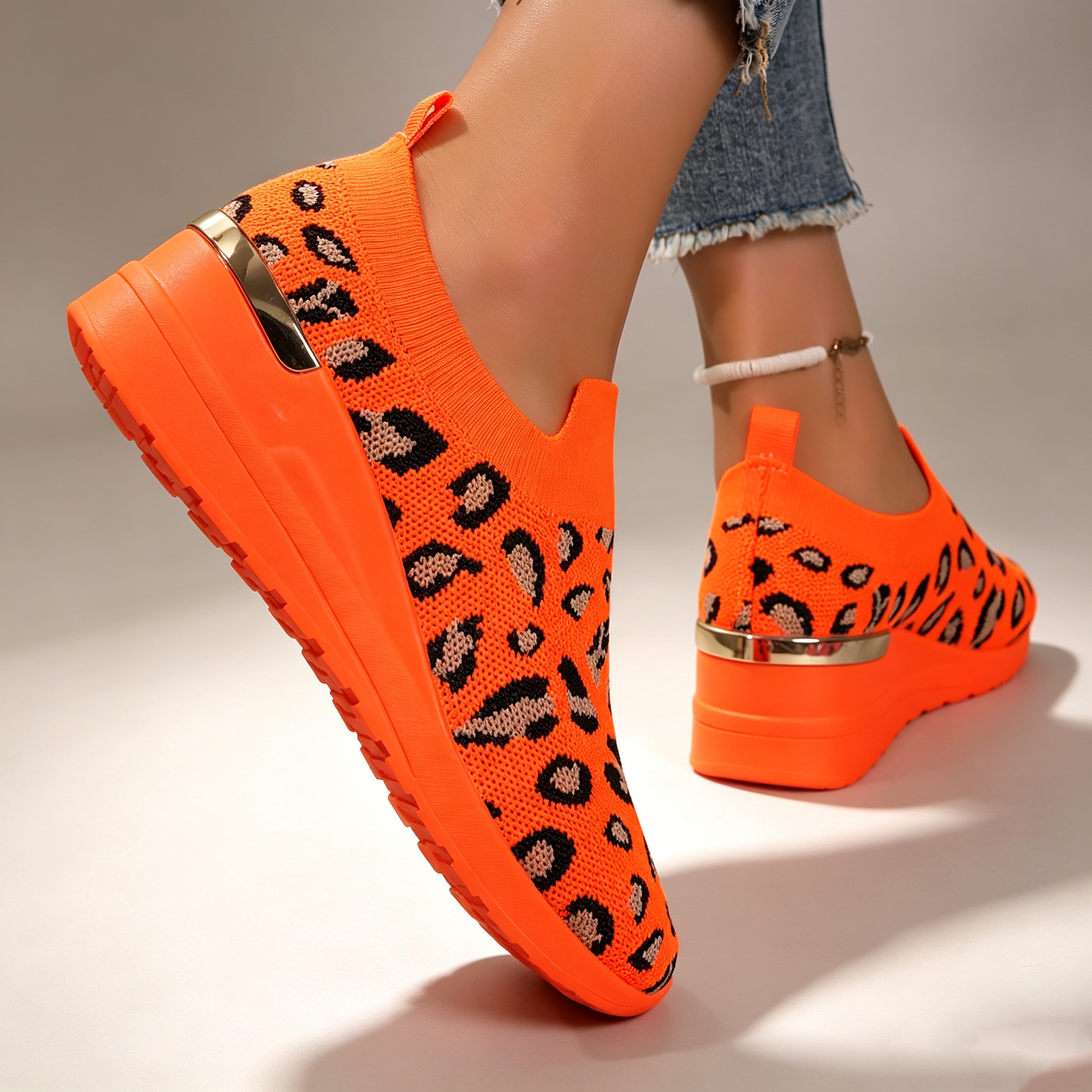 Women's  Fly Knit Breathable Mesh Chunky Platform Casual Shoes