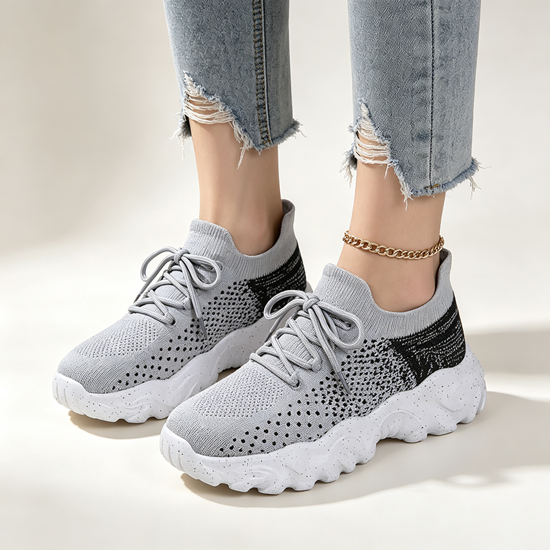 Women's Breathable Fly-Knit High-Top Platform Walking Shoes