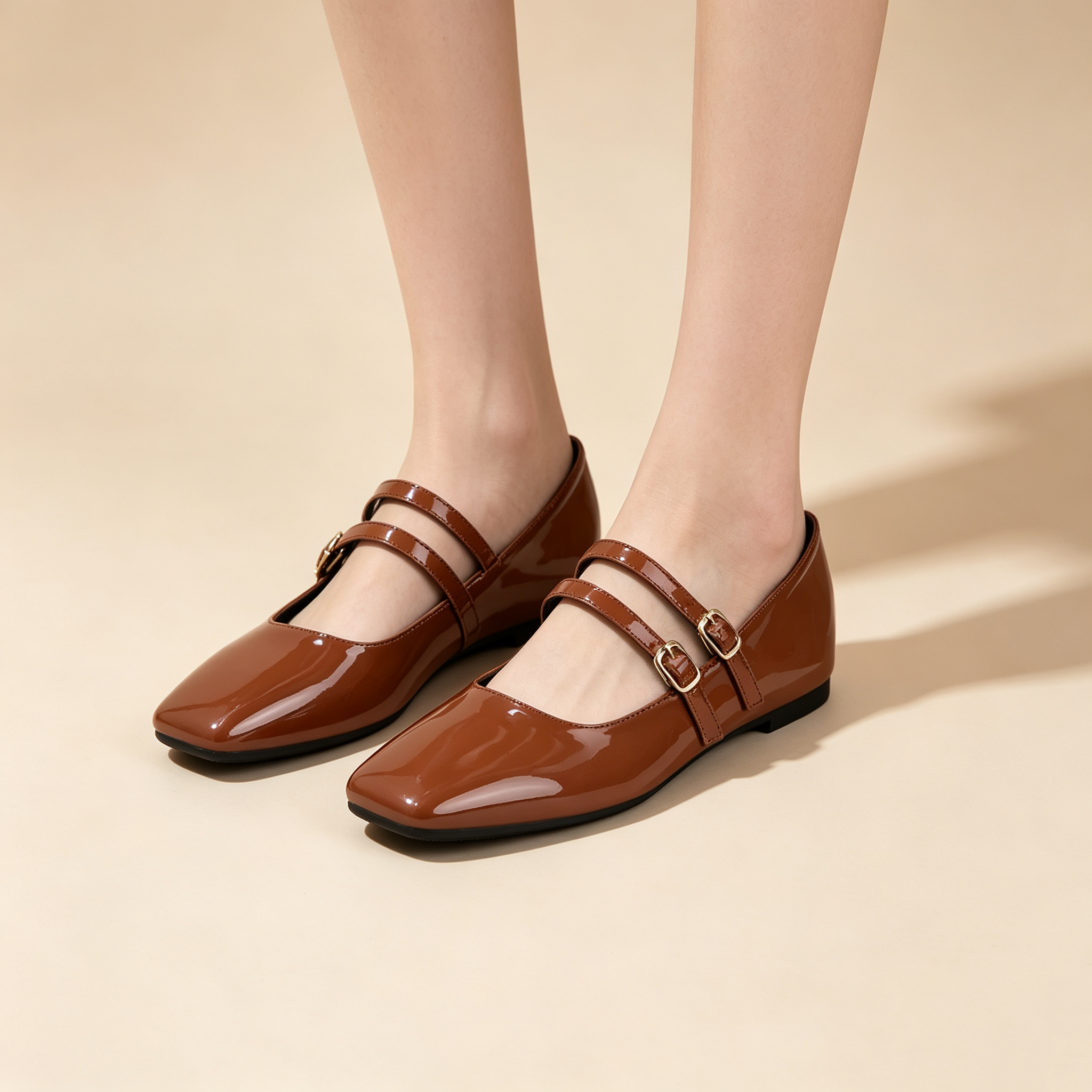 Vintage French Square Toe Patent Leather Mary Jane Flats for Women