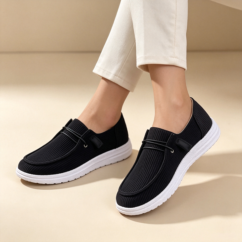 Women's Striped Knit Slip-On Loafers with Elastic Laces