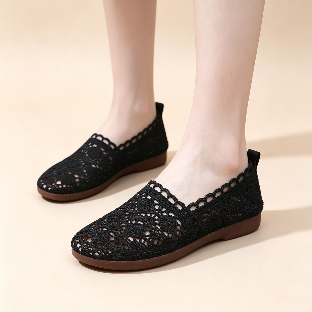 Breathable Hollow Mesh Lace Soft Sole Casual Slip Ons Flat Shoes