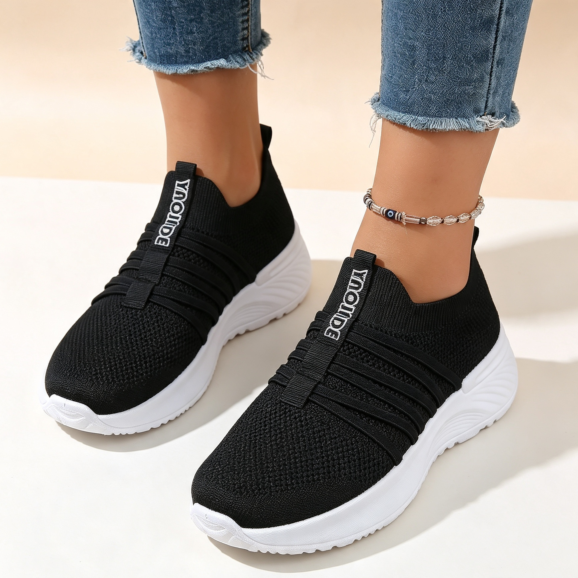 Women's Stripe Knit Slip-On Platform Sneakers