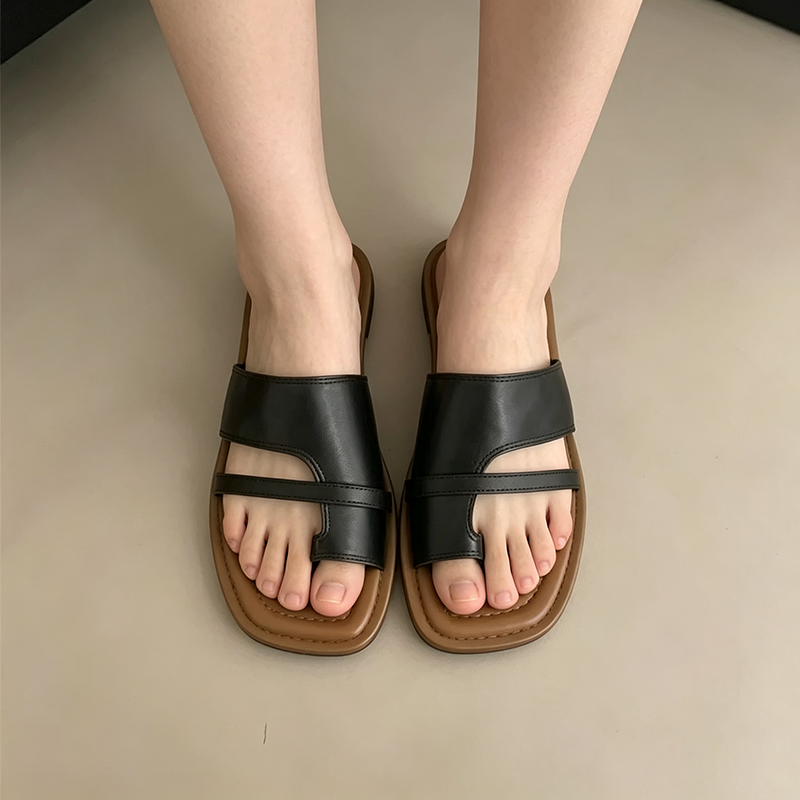 Women's Square-Toe Toe-Ring Flat Slides