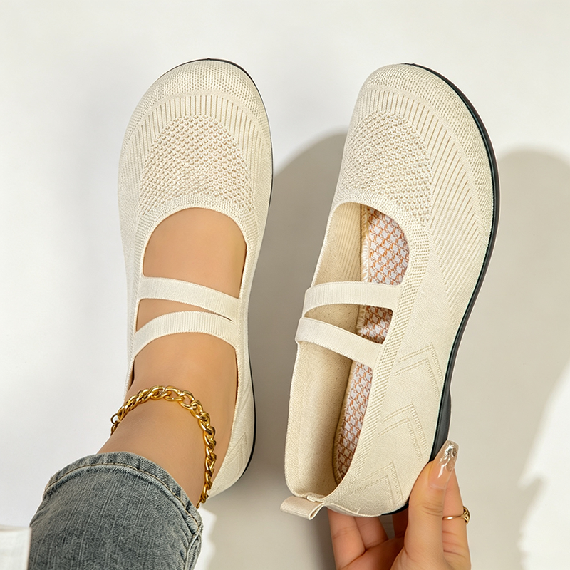 Women's Breathable Knit Slip-On Walking Flats with Dual Straps