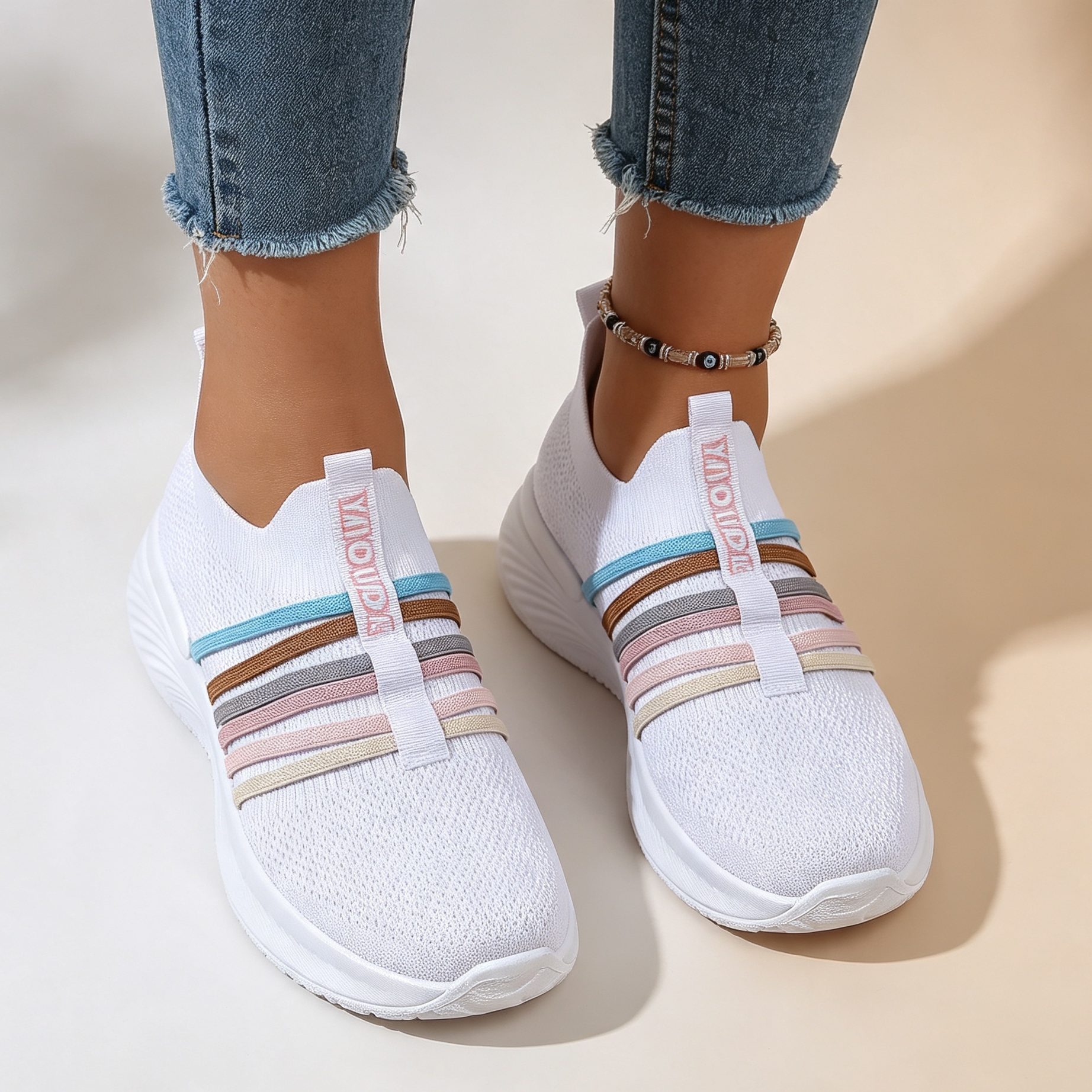 Women's Stripe Knit Slip-On Platform Sneakers