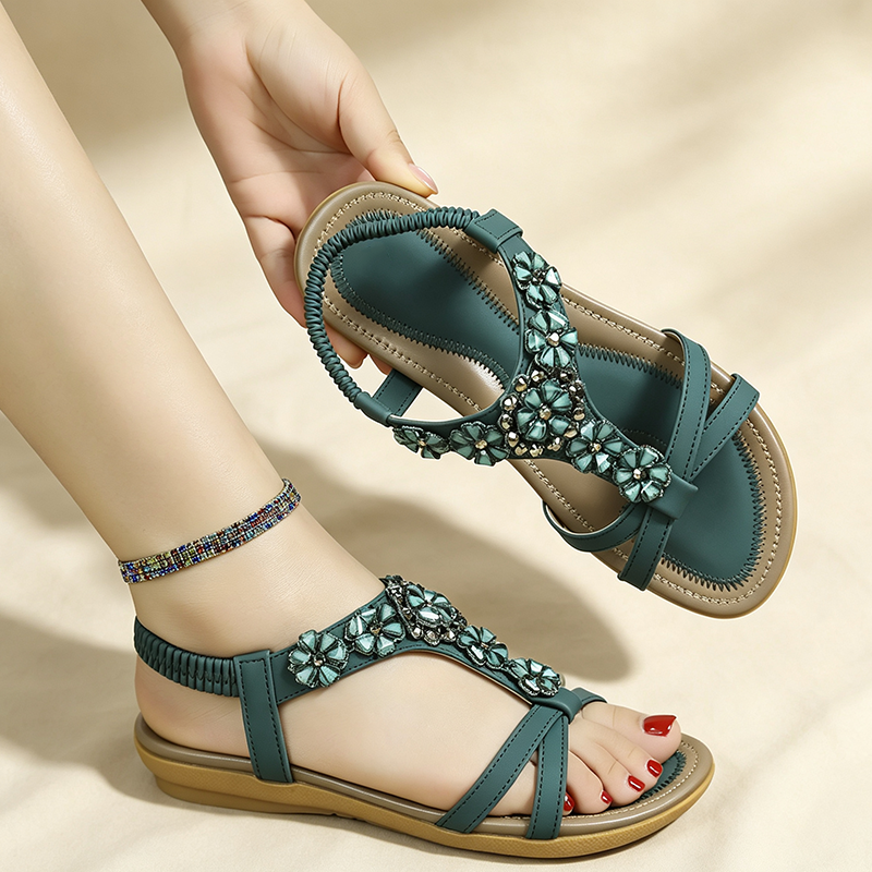 Summer Glow Rhinestone Flat Sandals