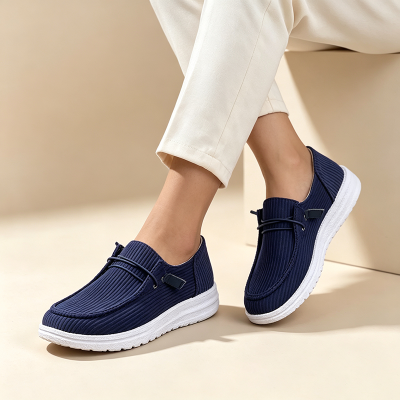 Women's Striped Knit Slip-On Loafers with Elastic Laces