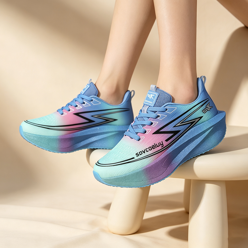 Breathable Gradient-Color Fly-Knit Running Shoes with Cushioning
