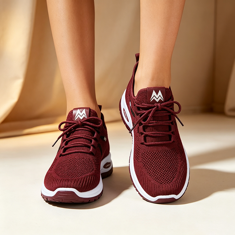 Women's Breathable Lightweight Knit Lace-Up Walking Shoes