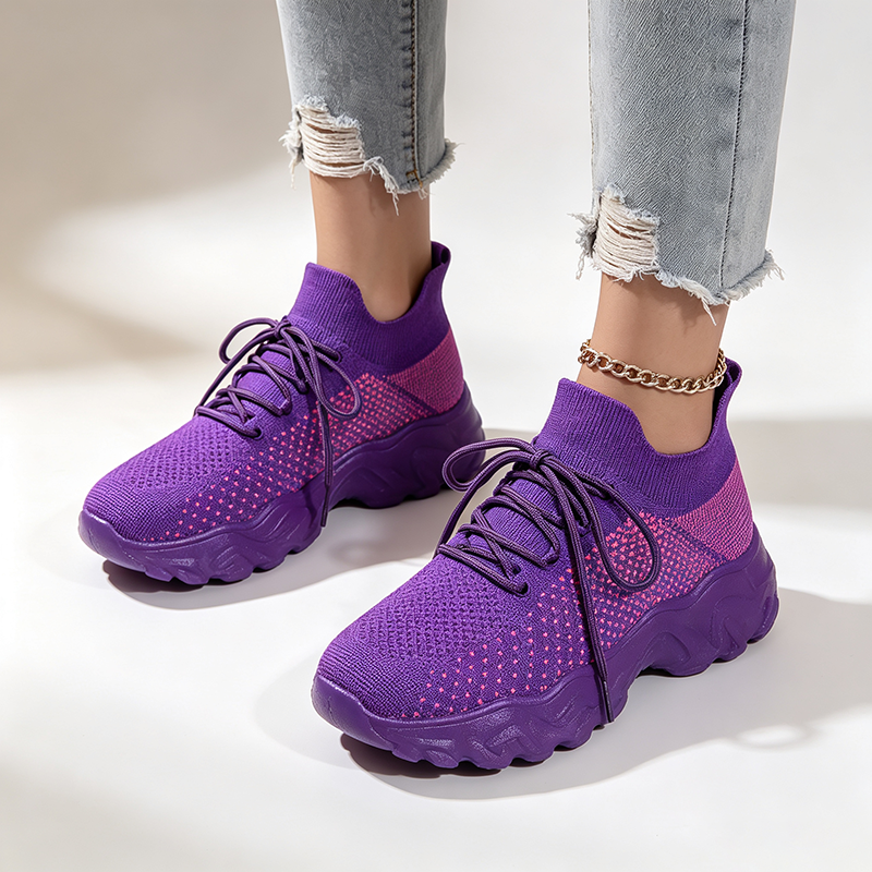 Women's Breathable Fly-Knit High-Top Platform Walking Shoes