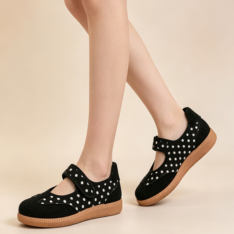 Women's T-Strap Cut-Out Vintage Walking Flats – Velcro