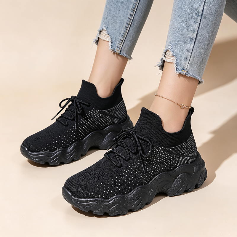 Women's Breathable Fly-Knit High-Top Platform Walking Shoes