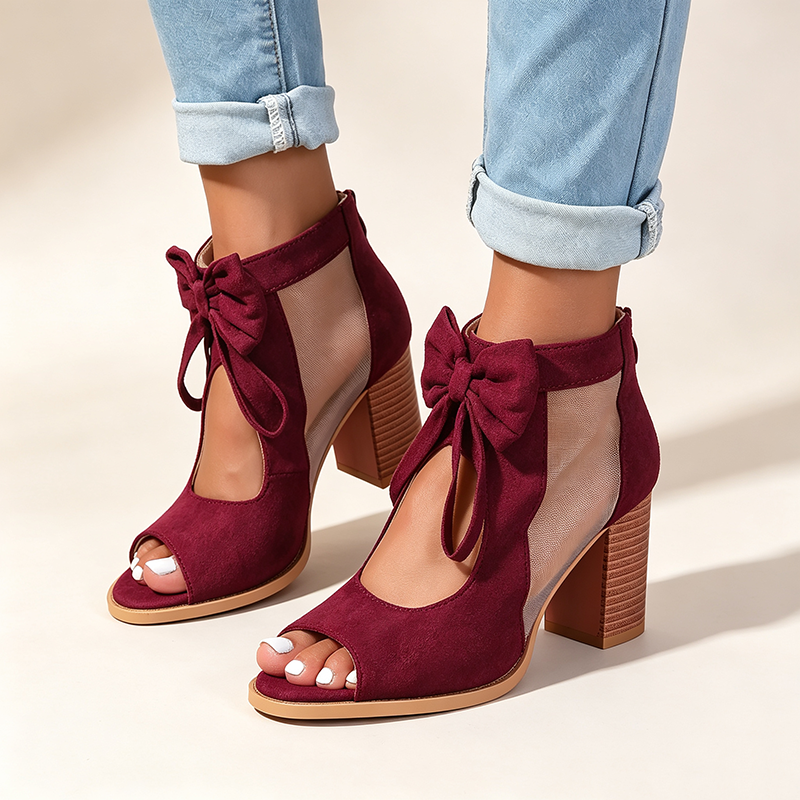 Women's Elegant Bow Knot Chunky Heel Open Toe Summer Sandals