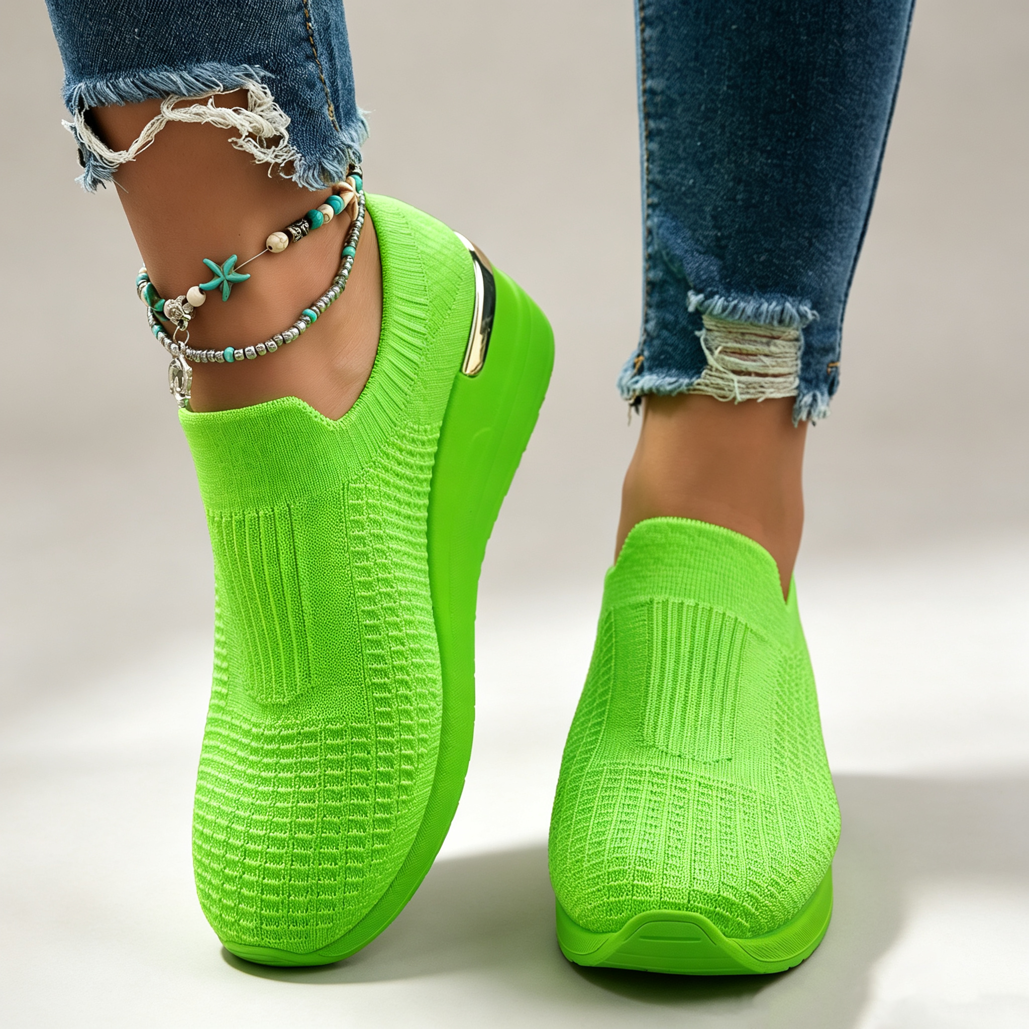 Women's  Fly Knit Breathable Mesh Chunky Platform Casual Shoes
