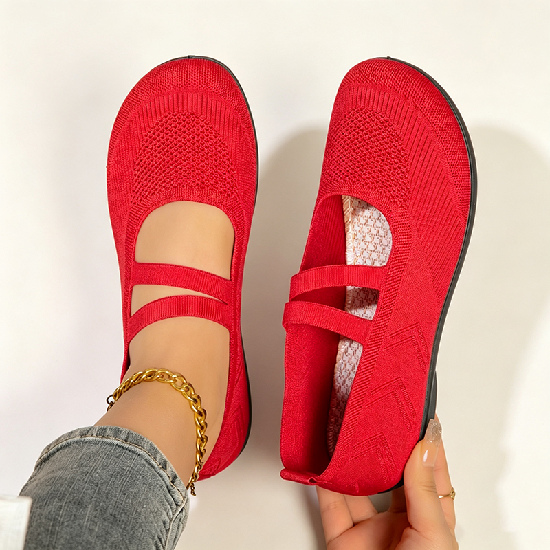 Women's Breathable Knit Slip-On Walking Flats with Dual Straps