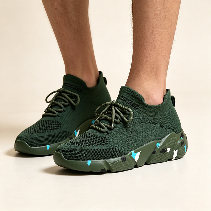 Colorful Camouflage Platform Breathable Stretch-Knit Casual Sneakers