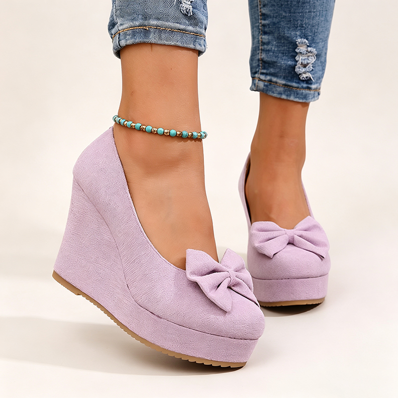 Women's ultra-high wedge-heel platform slip-ons with bow detail