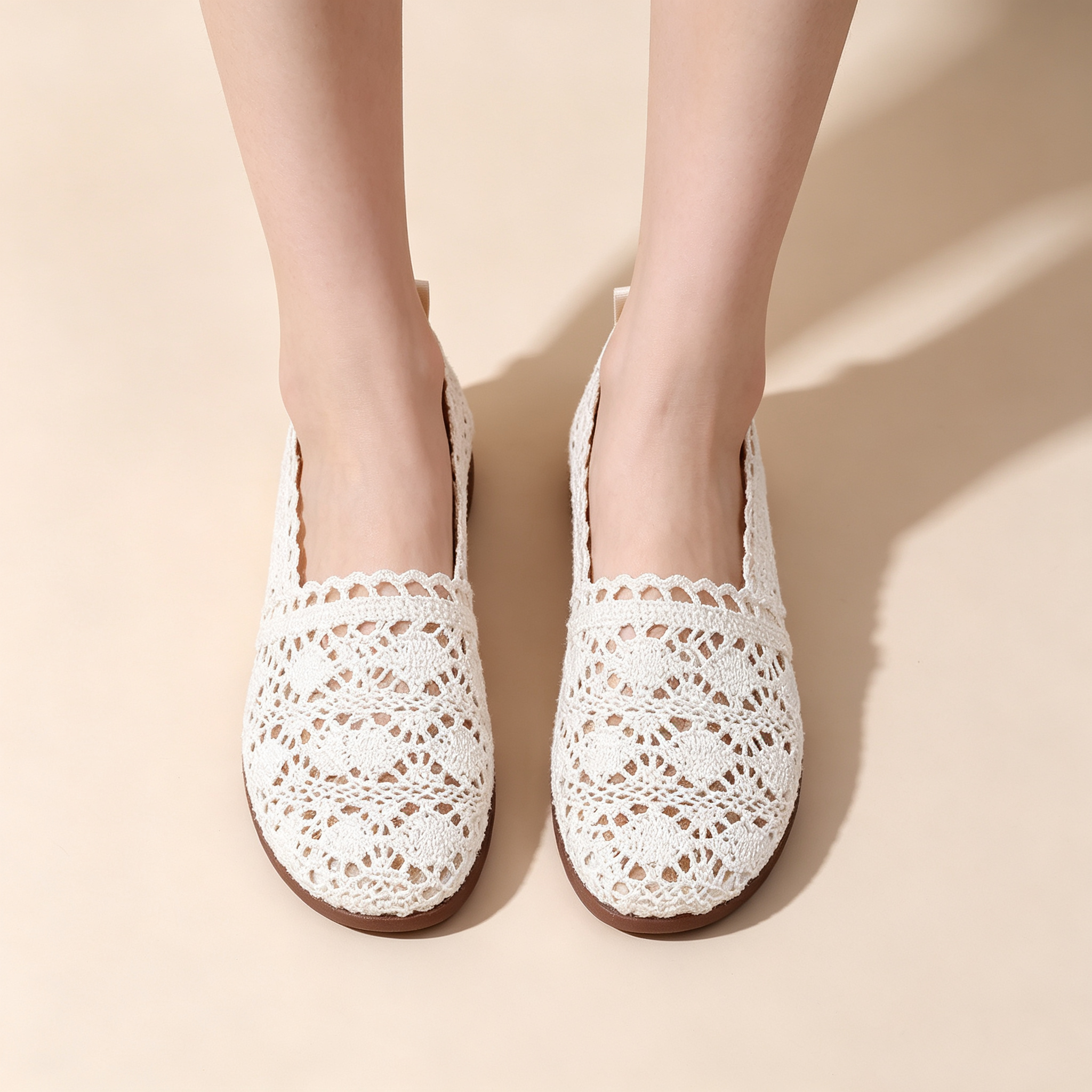 Breathable Hollow Mesh Lace Soft Sole Casual Slip Ons Flat Shoes