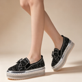 Women's Rhinestone Platform Loafers – Sparkling Bow Slip-Ons