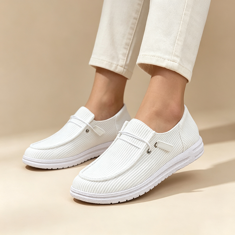 Women's Striped Knit Slip-On Loafers with Elastic Laces