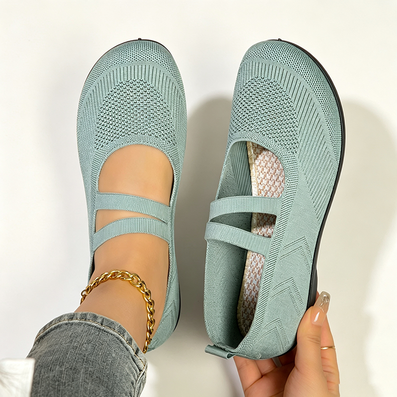Women's Breathable Knit Slip-On Walking Flats with Dual Straps