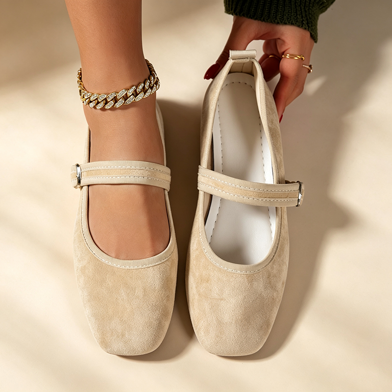 Women's Retro Square-Toe Suede Mary Jane Flats with Adjustable Single Strap