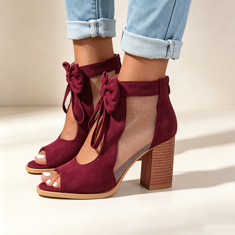 Women's Elegant Bow Knot Chunky Heel Open Toe Summer Sandals