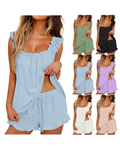 Women's 2-Piece Pajama Set: Ruffle Trim Top & Shorts