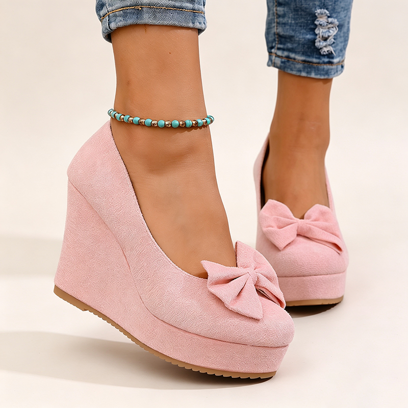 Women's ultra-high wedge-heel platform slip-ons with bow detail