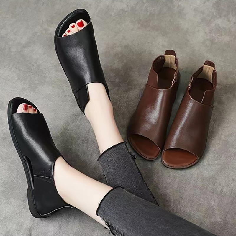 Women's Vintage Open-Toe Leather Flat Sandals