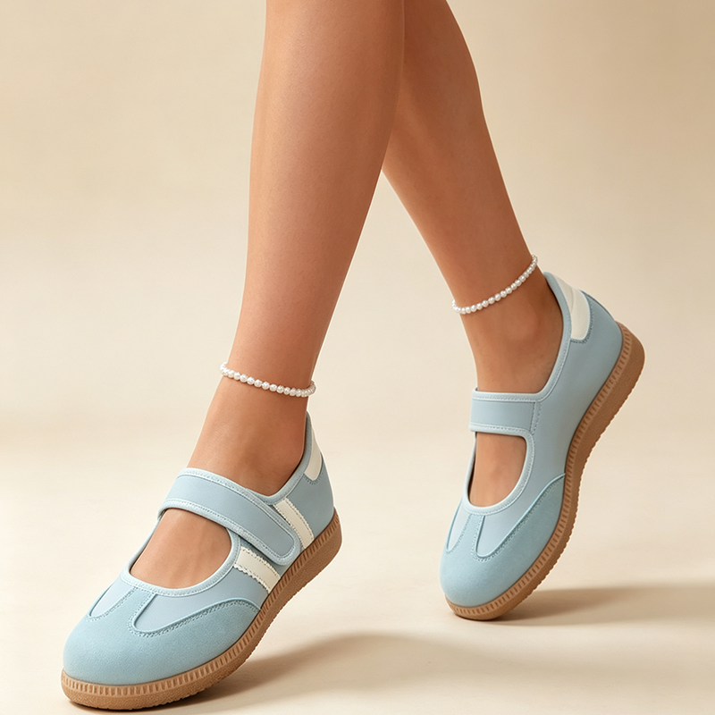 Women's T-Strap Cut-Out Vintage Walking Flats – Velcro