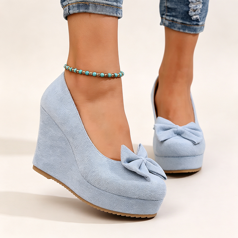 Women's ultra-high wedge-heel platform slip-ons with bow detail