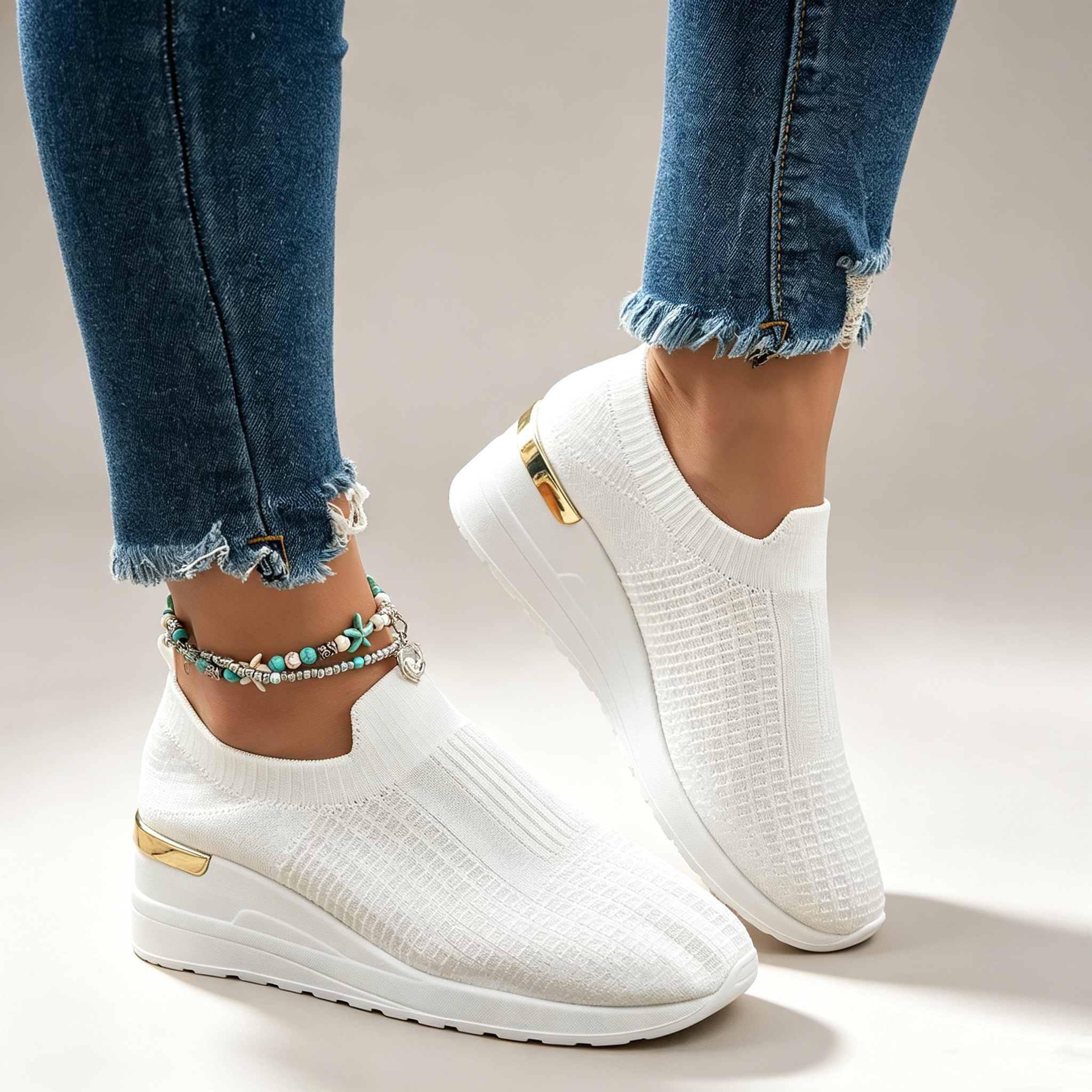 Women's  Fly Knit Breathable Mesh Chunky Platform Casual Shoes