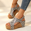Women's Leopard Peep Toe Wedge Sandals