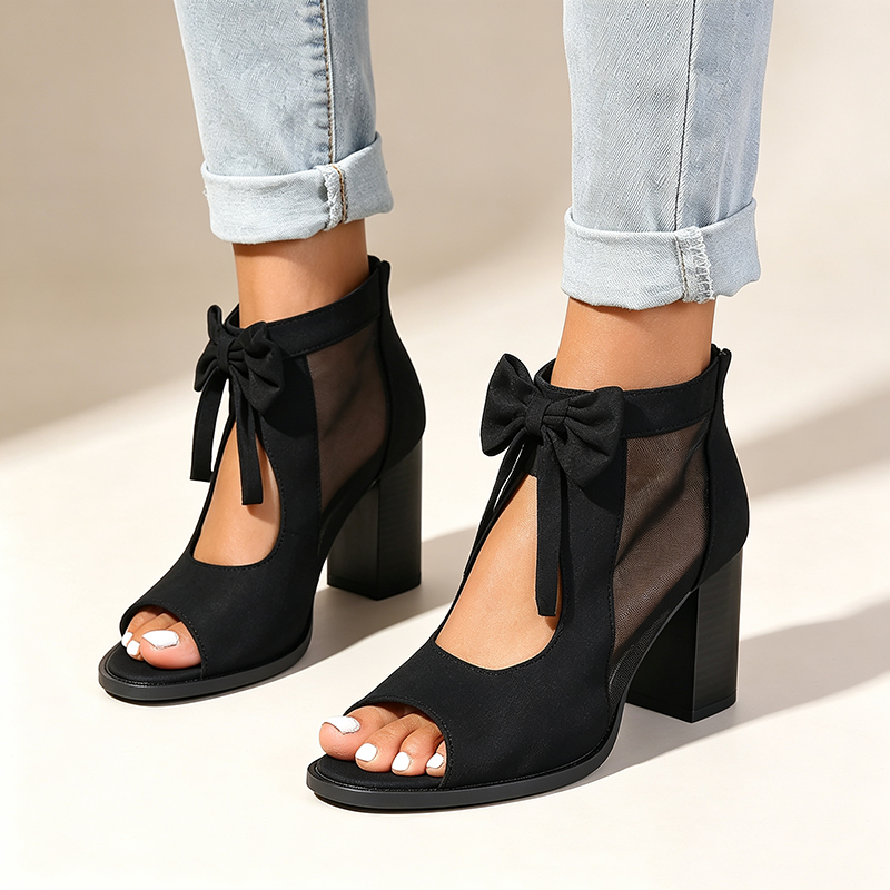 Women's Elegant Bow Knot Chunky Heel Open Toe Summer Sandals