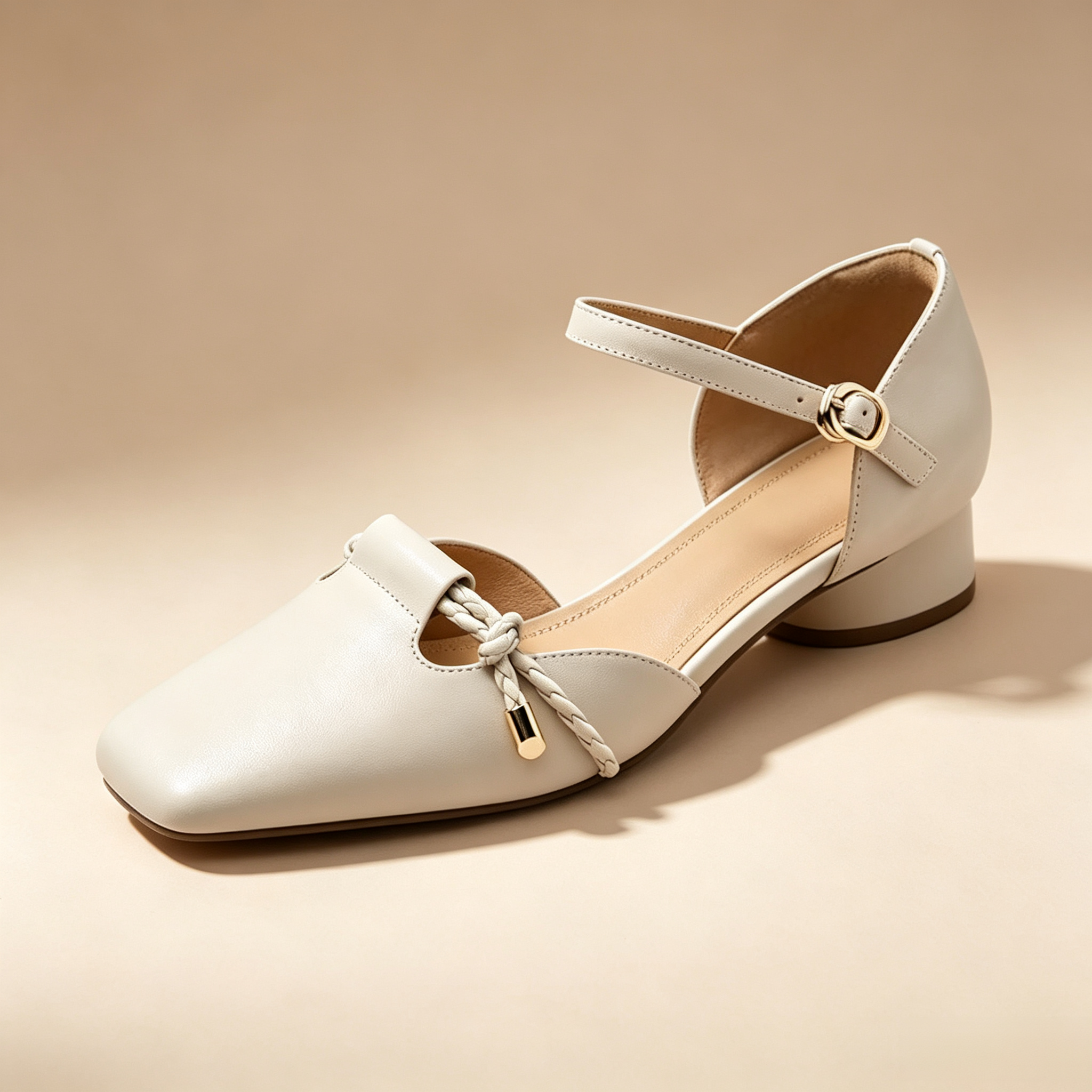 Women's Retro Woven Knot Square-Toe Low-Heel Sandals