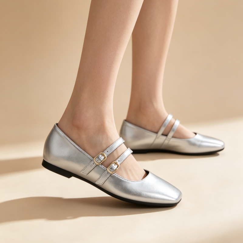 Vintage French Square Toe Patent Leather Mary Jane Flats for Women