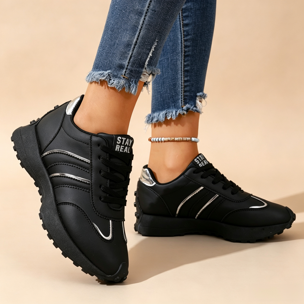 Women's Lightweight Casual Retro Striped Metallic Platform Sneakers