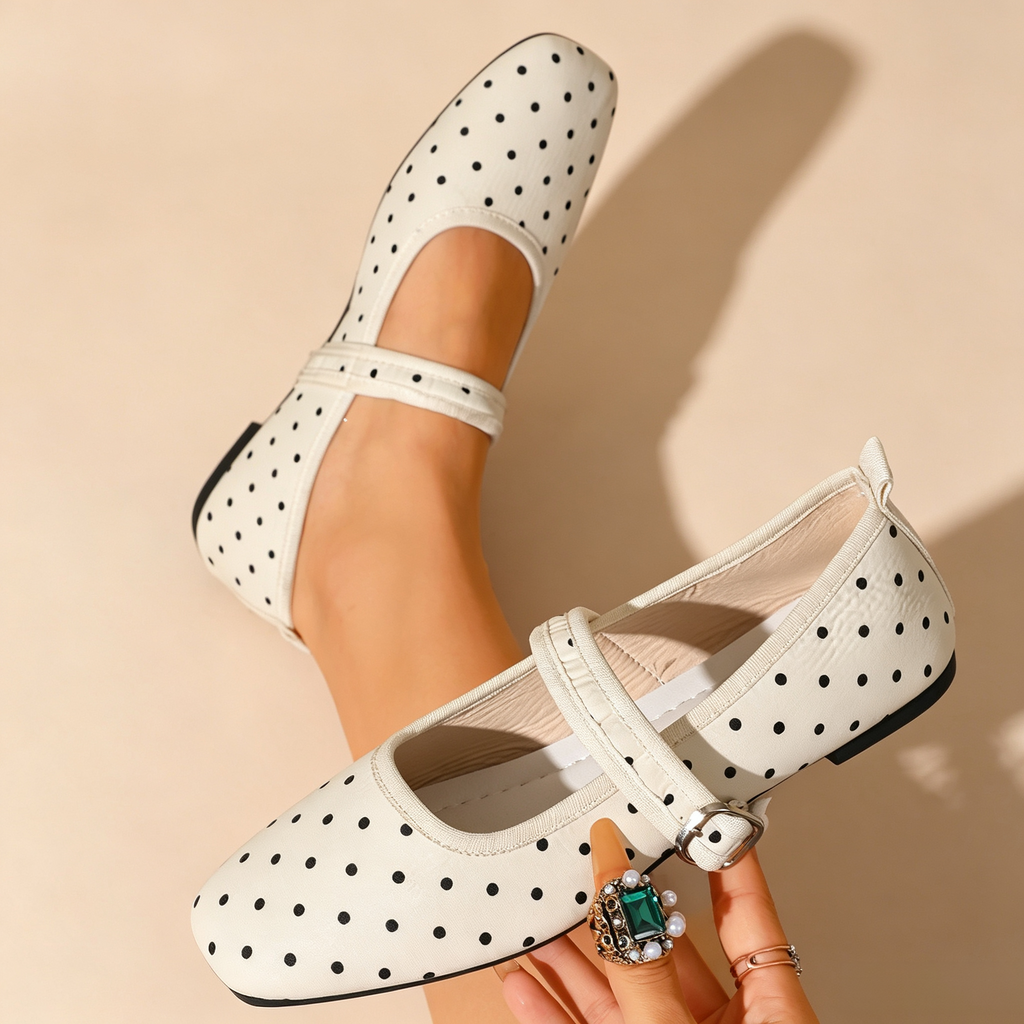 Women's Retro Square-Toe Suede Mary Jane Flats with Adjustable Single Strap