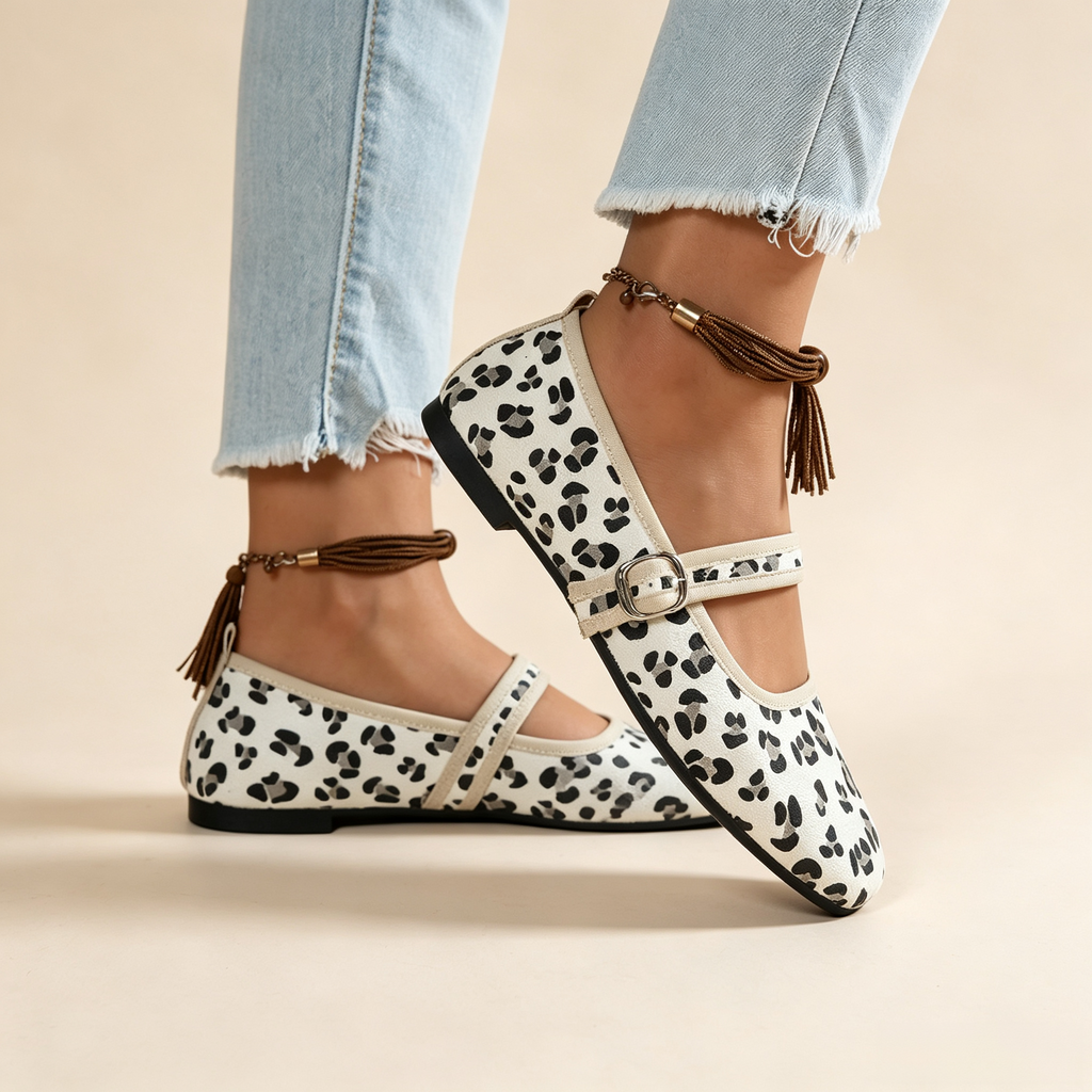 Women's Retro Square-Toe Suede Mary Jane Flats with Adjustable Single Strap