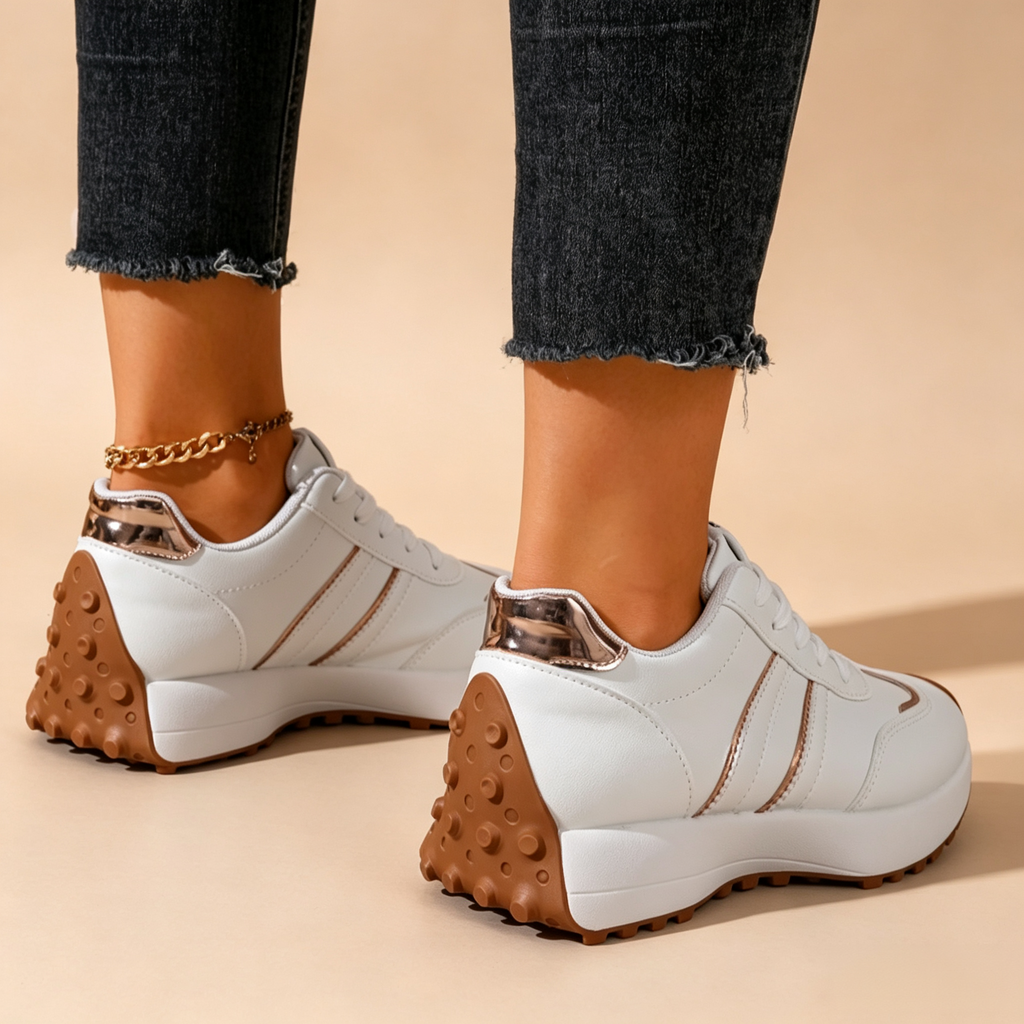 Women's Lightweight Casual Retro Striped Metallic Platform Sneakers
