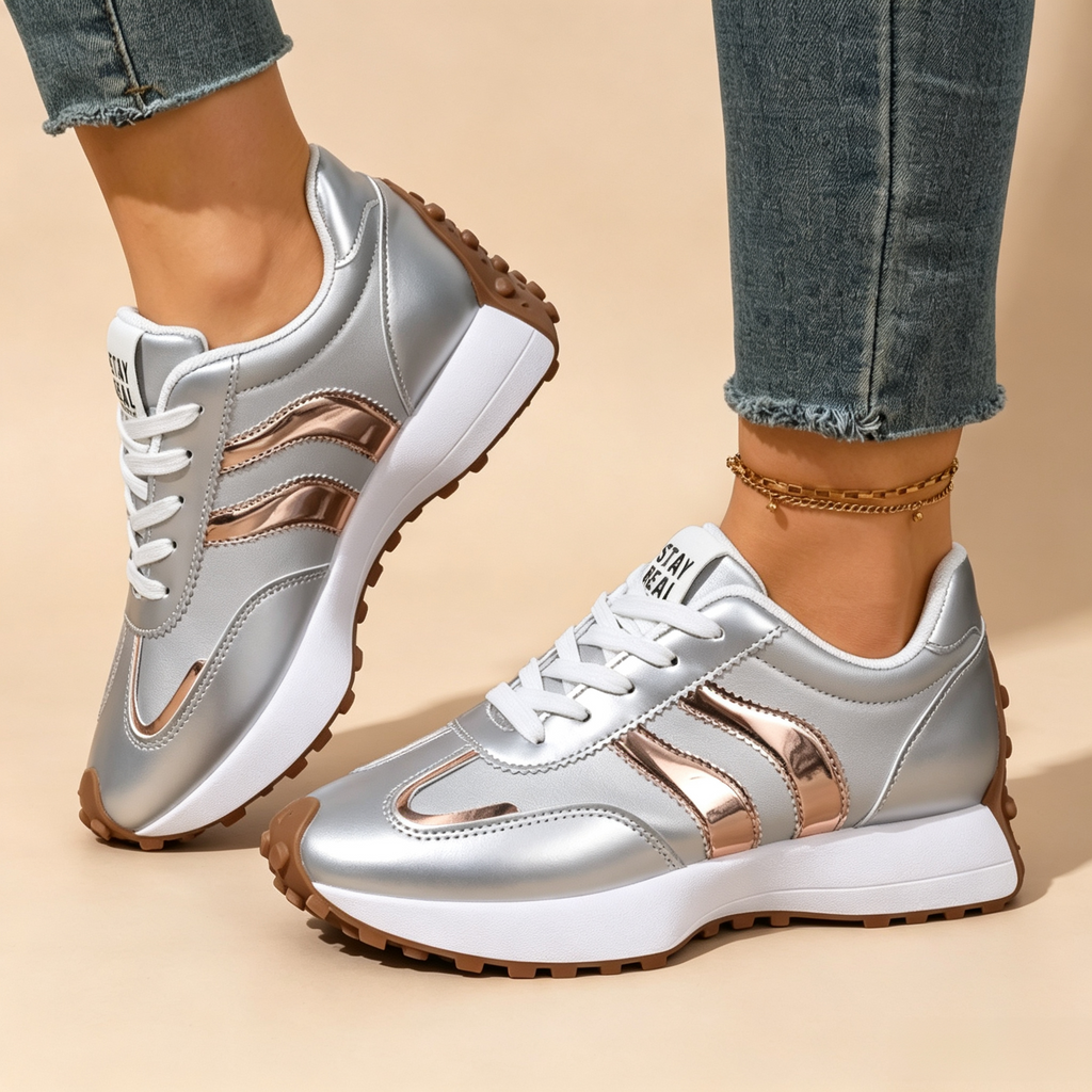 Women's Lightweight Casual Retro Striped Metallic Platform Sneakers