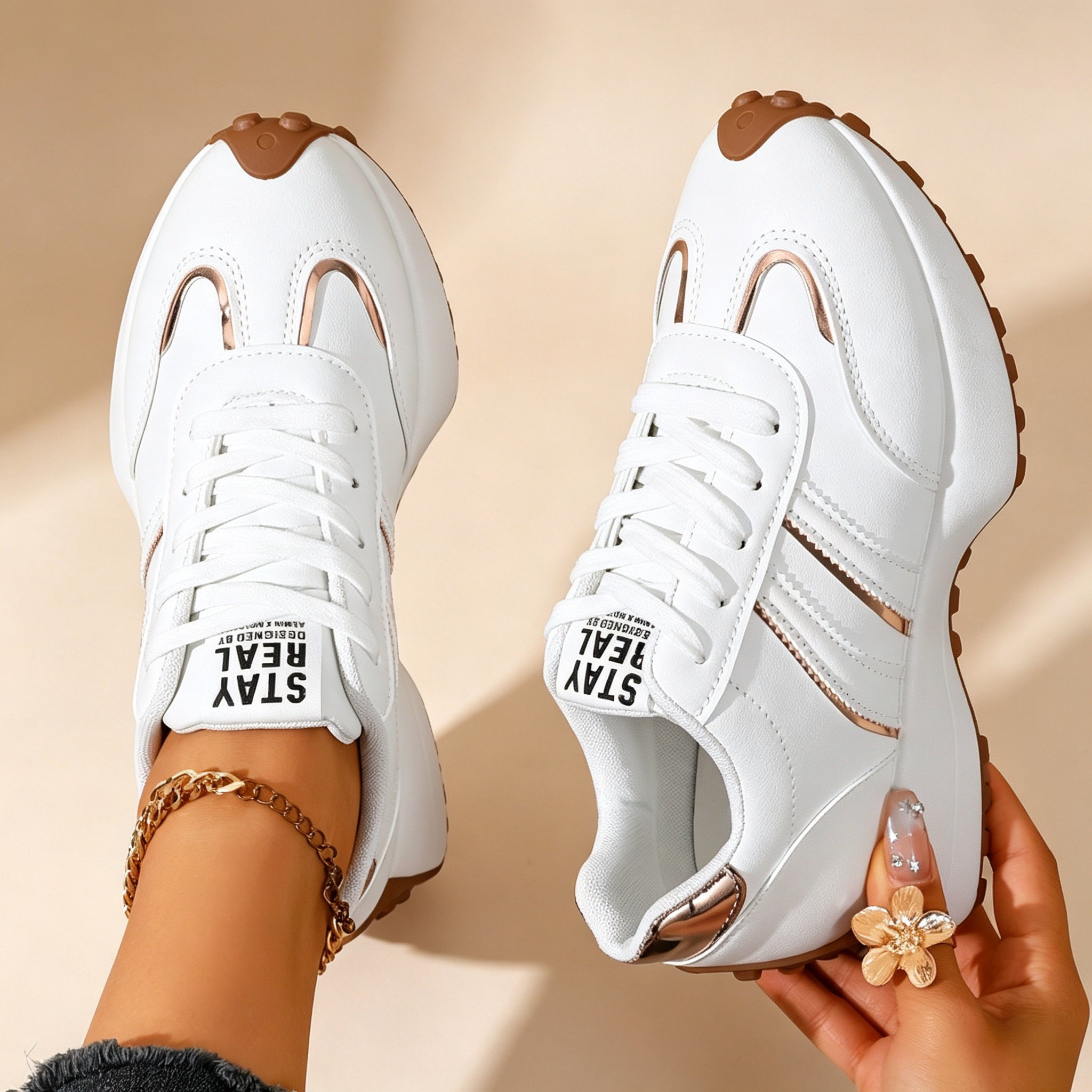 Women's Lightweight Casual Retro Striped Metallic Platform Sneakers