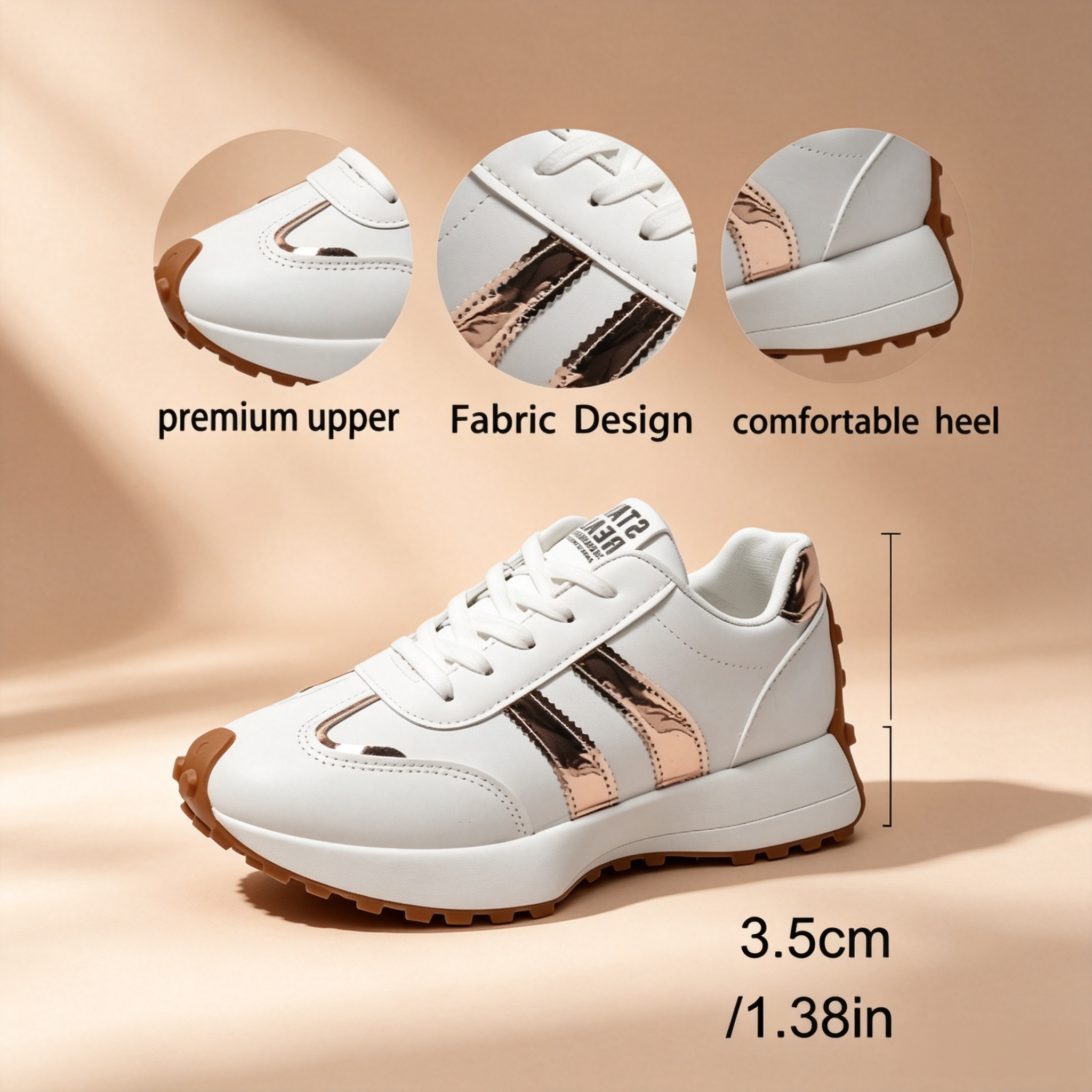 Women's Lightweight Casual Retro Striped Metallic Platform Sneakers