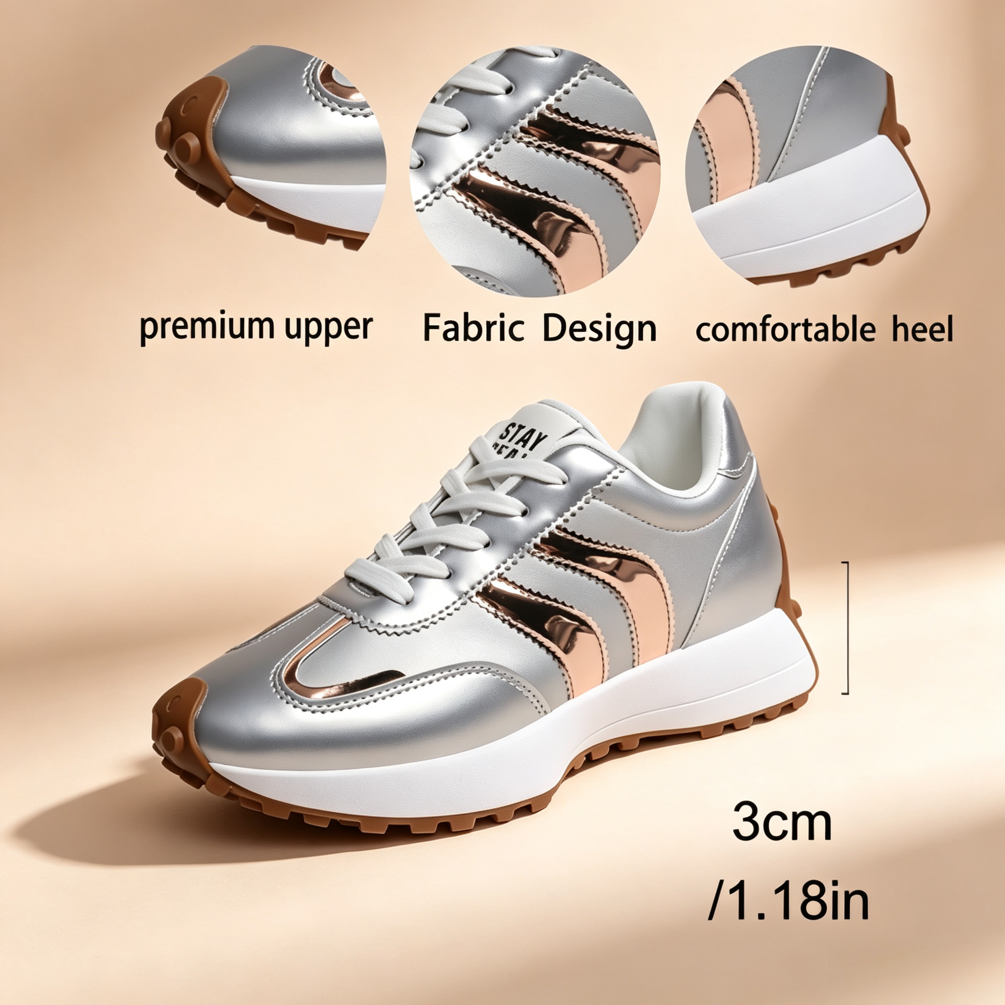 Women's Lightweight Casual Retro Striped Metallic Platform Sneakers