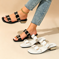 Women's square-toe open-toe sandals with low heels and crystal soles