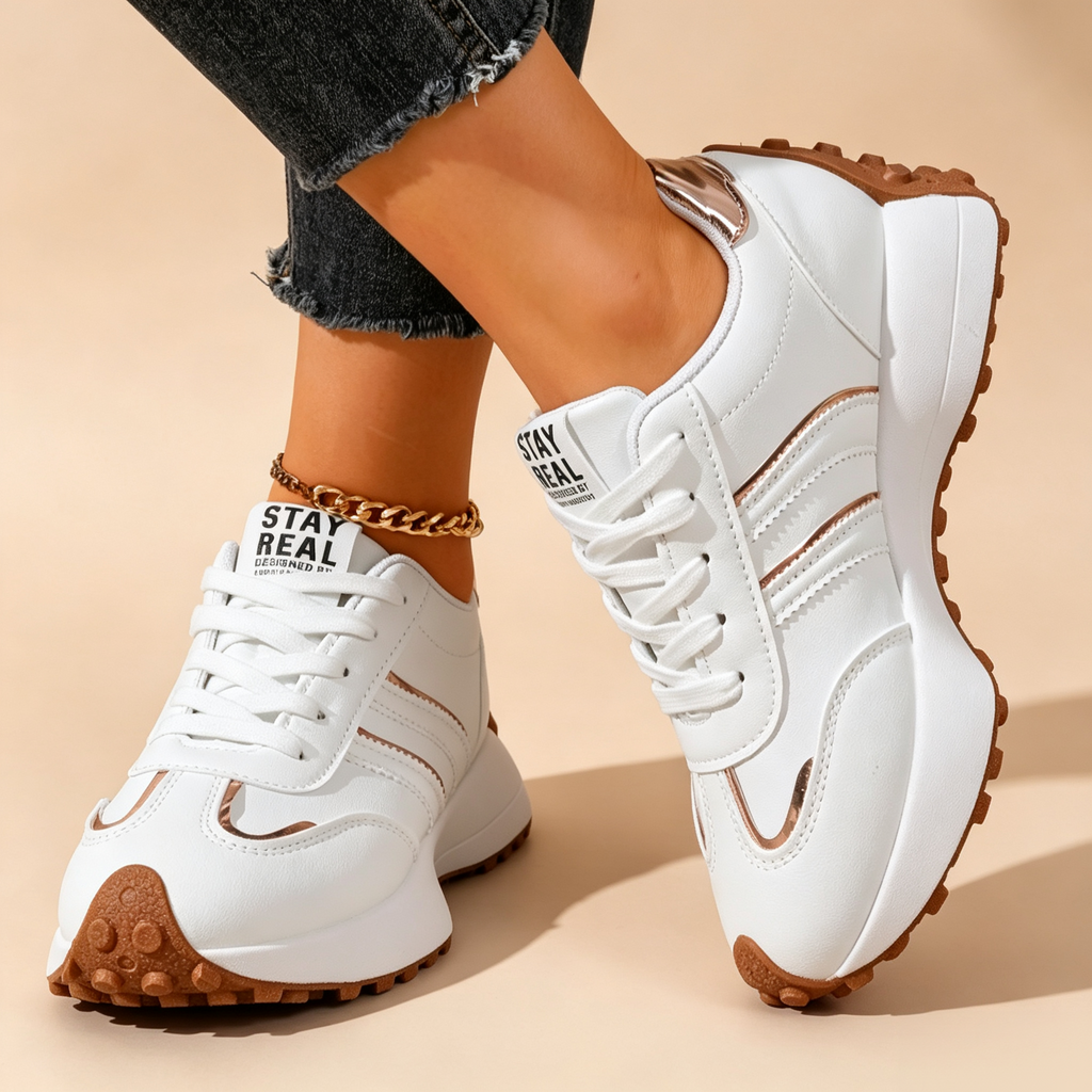 Women's Lightweight Casual Retro Striped Metallic Platform Sneakers